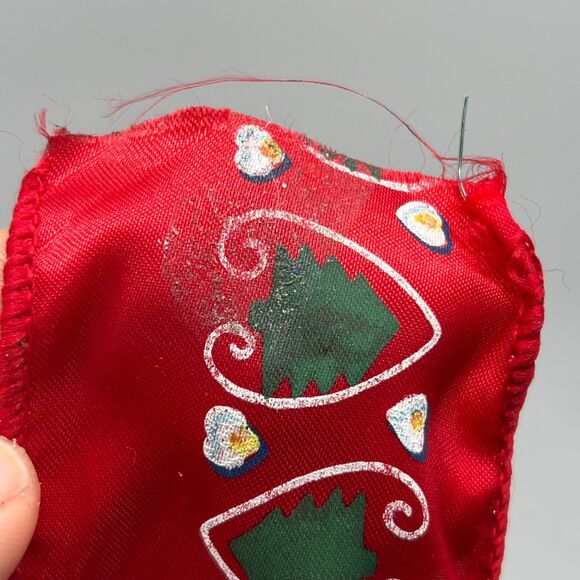 Vintage Wired Satin Christmas Ribbon 80s Folk Art Red Hearts Trees Print 5+ Yds - Picture 7 of 9